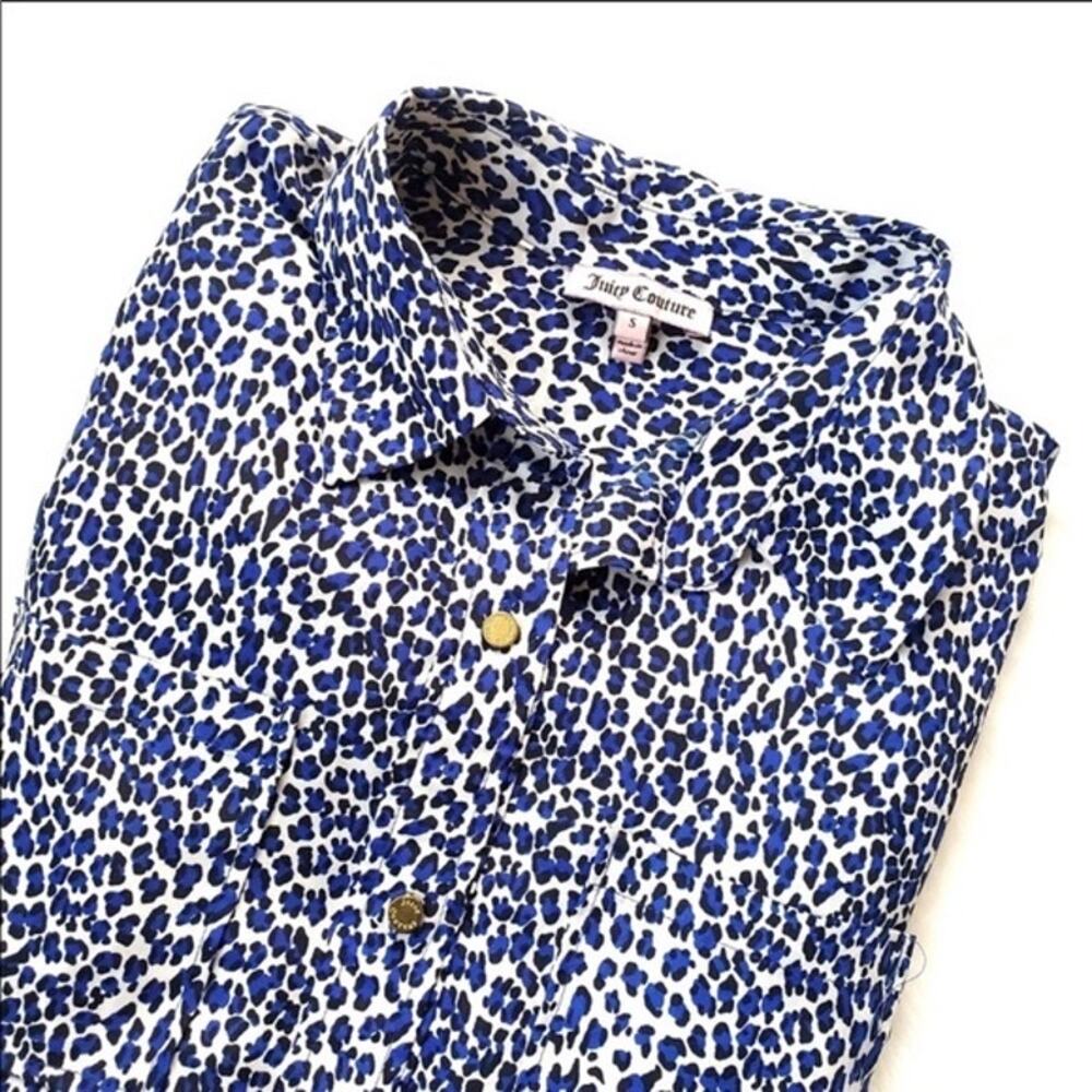 Juicy Couture Blue Leopard Print Button Down Blouse M Y2K